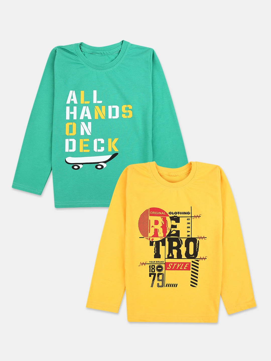 

V-Mart Boys Set Of 2 Yellow & Green Typography Printed T-shirt