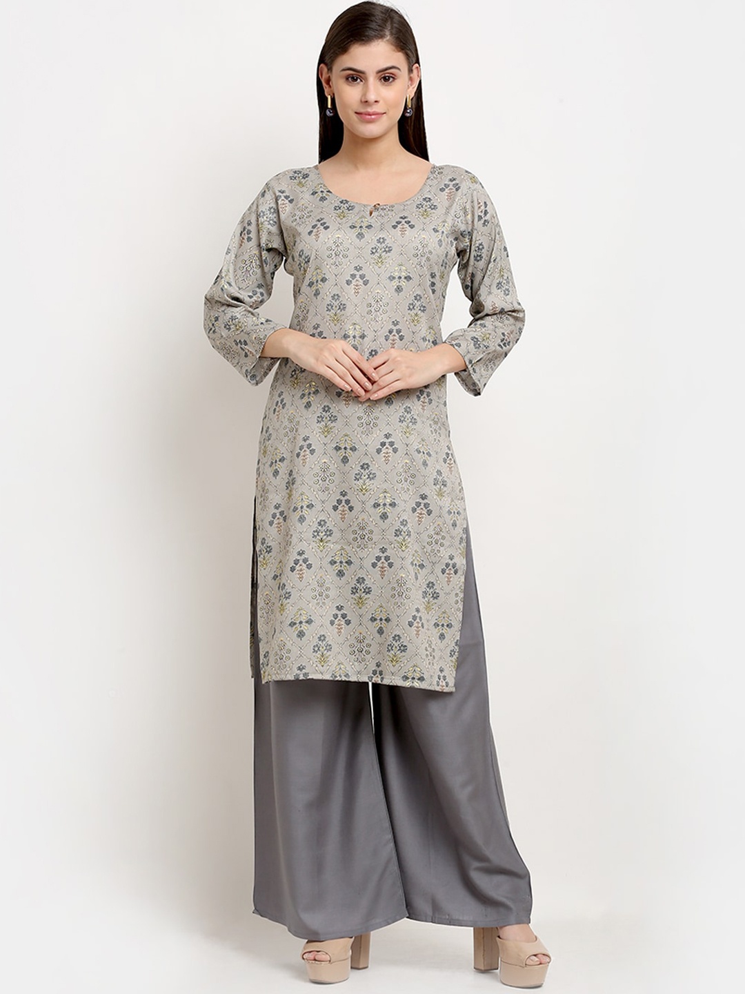 

GRACIT Women Grey Floral Printed Kurta with palazzo