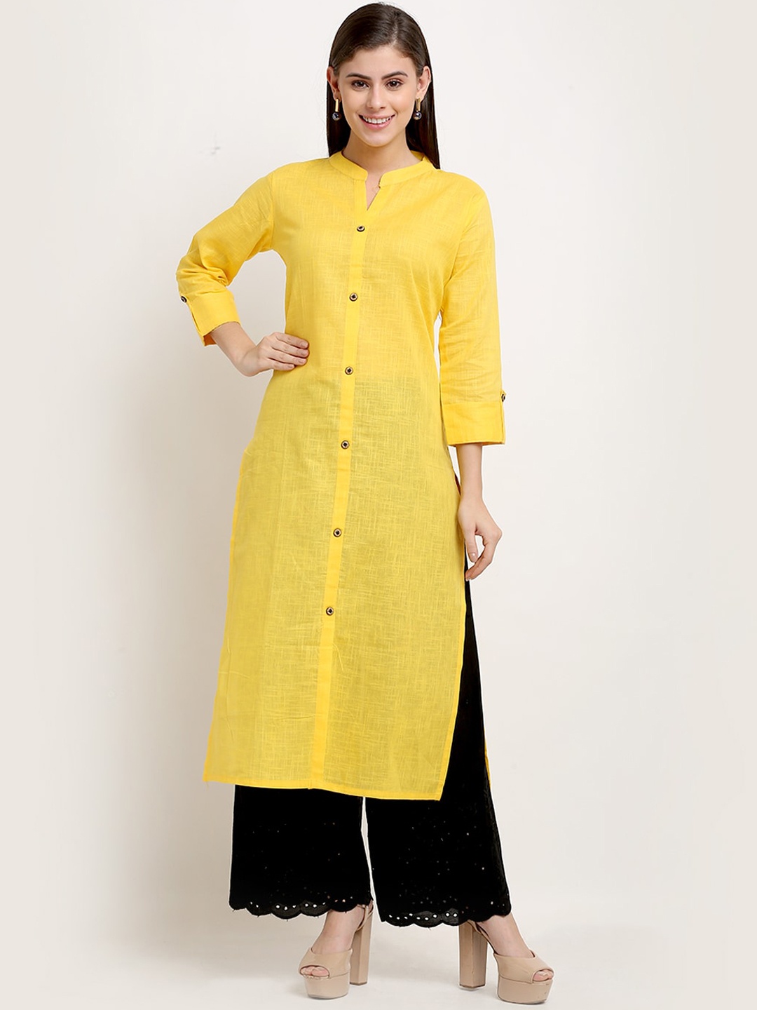 

GRACIT Women Yellow & Black Pure Cotton Kurta with Palazzos