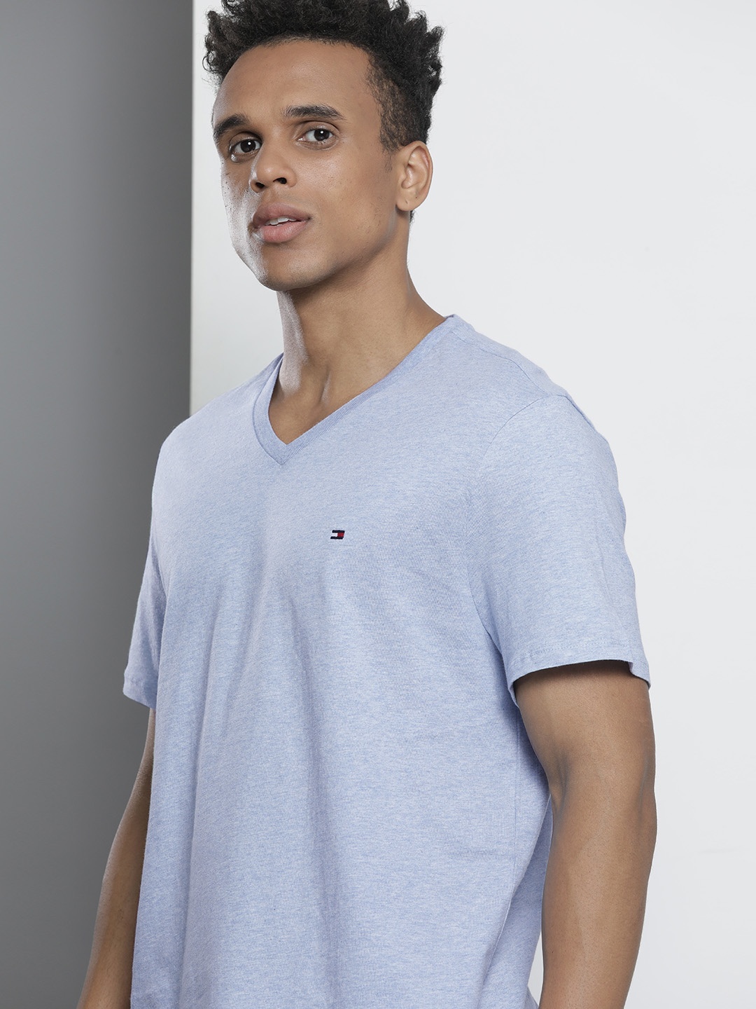 

Tommy Hilfiger Men Blue V-Neck Pure Cotton T-shirt