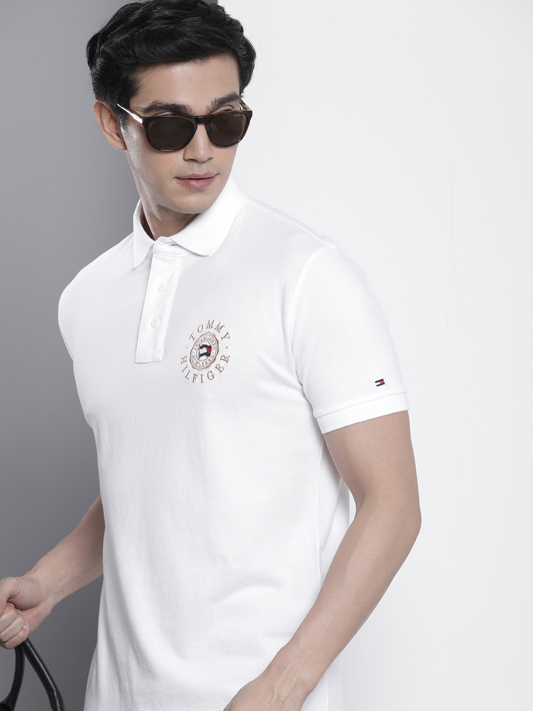 

Tommy Hilfiger Brand Logo Embroidered Polo Collar Pure Cotton T-shirt, White