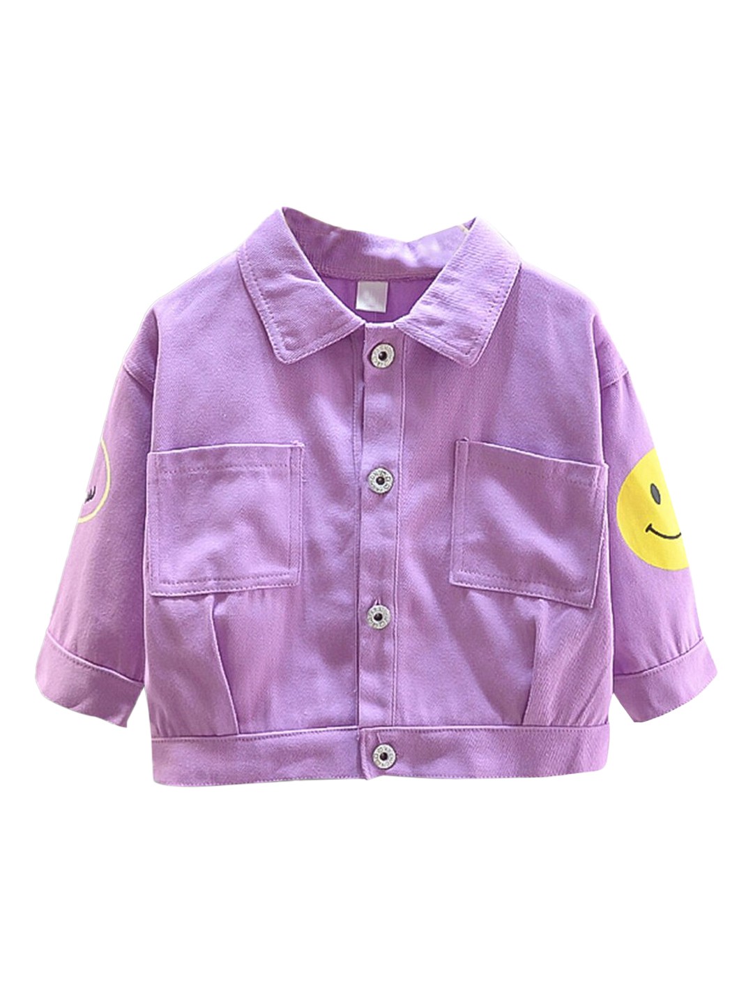 

Hopscotch Kids Girls Purple All-Over Print Full-Sleeve Denim Jacket