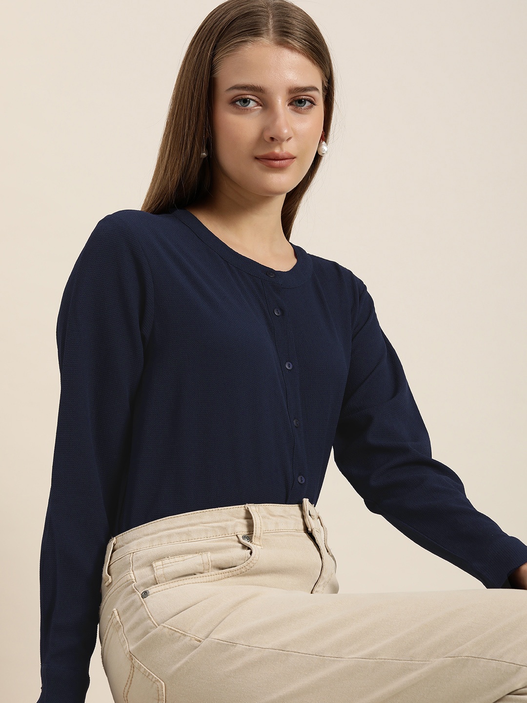 

her by invictus Navy Blue Shirt Style Top