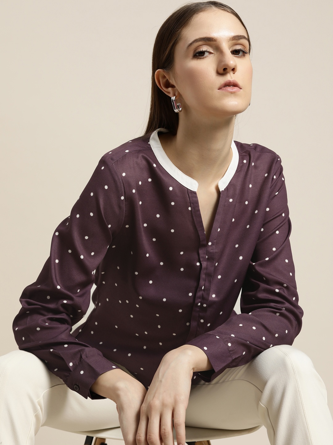 

INVICTUS Purple & White Print Shirt Style Top