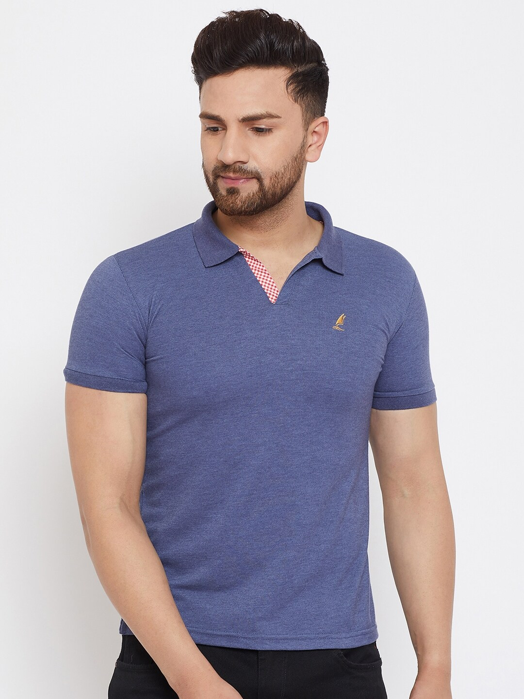 

HARBOR N BAY Men Blue Polo Collar T-shirt