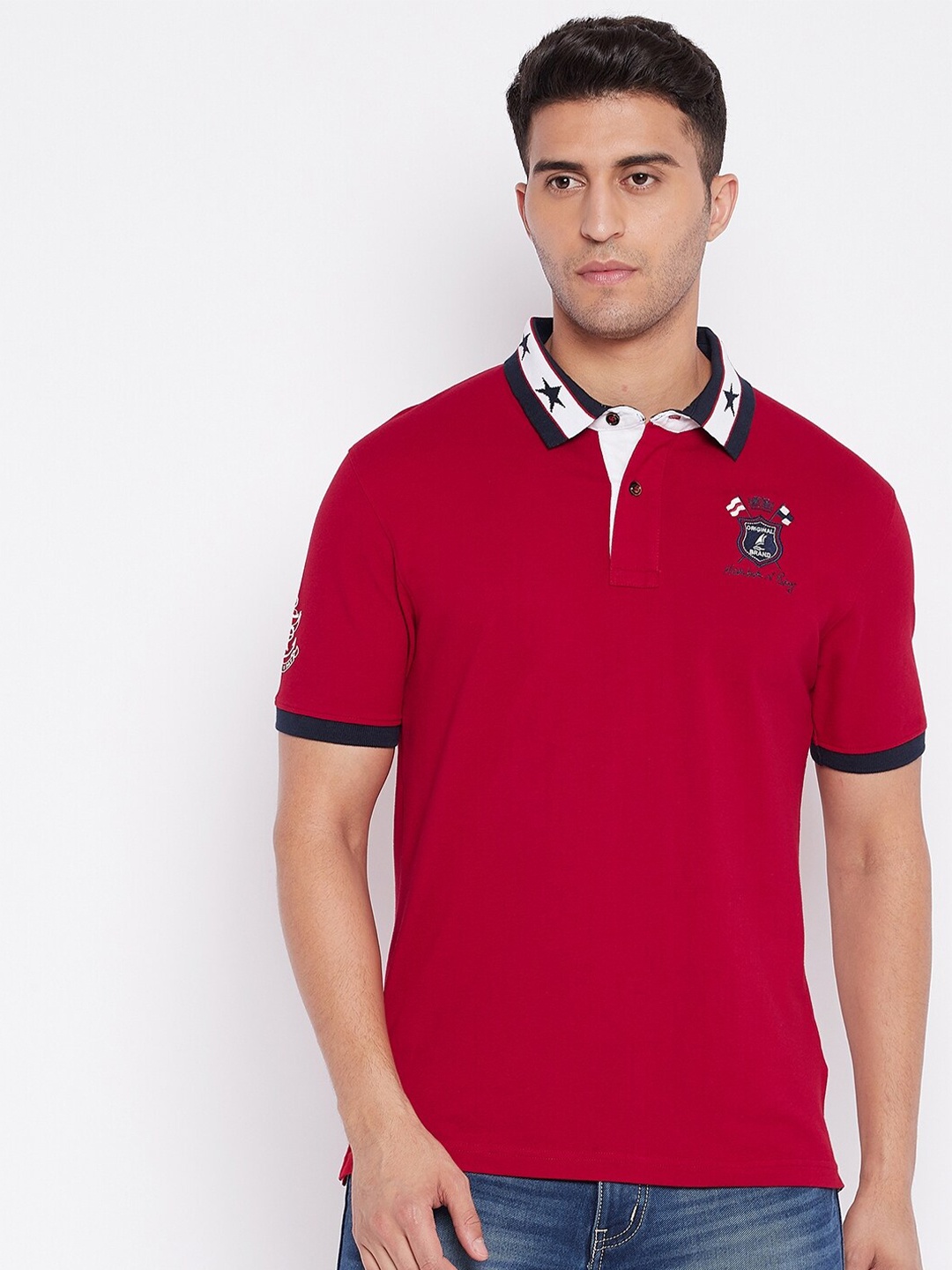 

HARBOR N BAY Men Red Polo Collar T-shirt