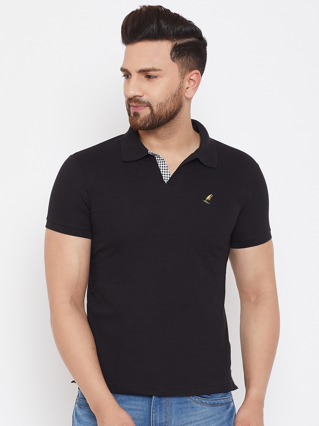 

HARBOR N BAY Men Black Polo Collar T-shirt