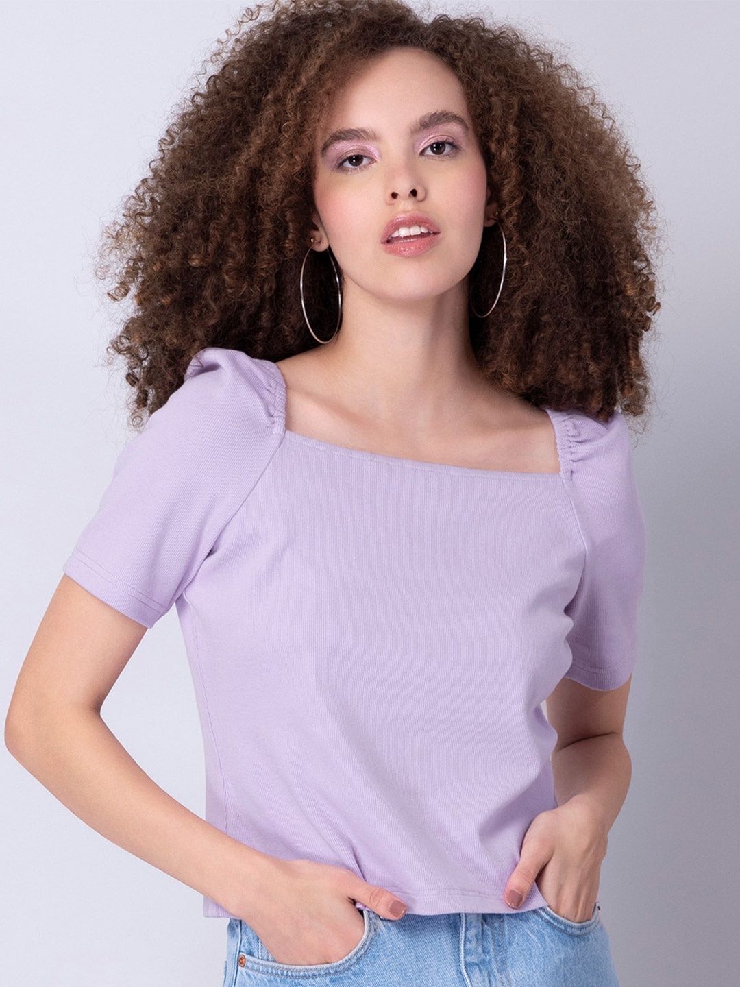 

FabAlley Purple Puff Sleeve Knit Top