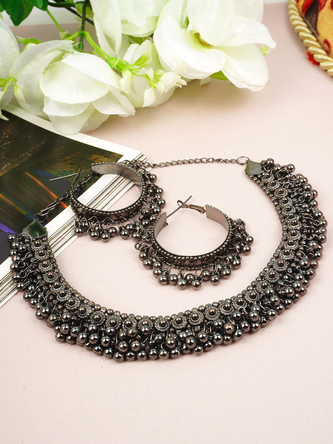 

Urmika Silver-Plated Traditional Bell Choker Jewellery Set