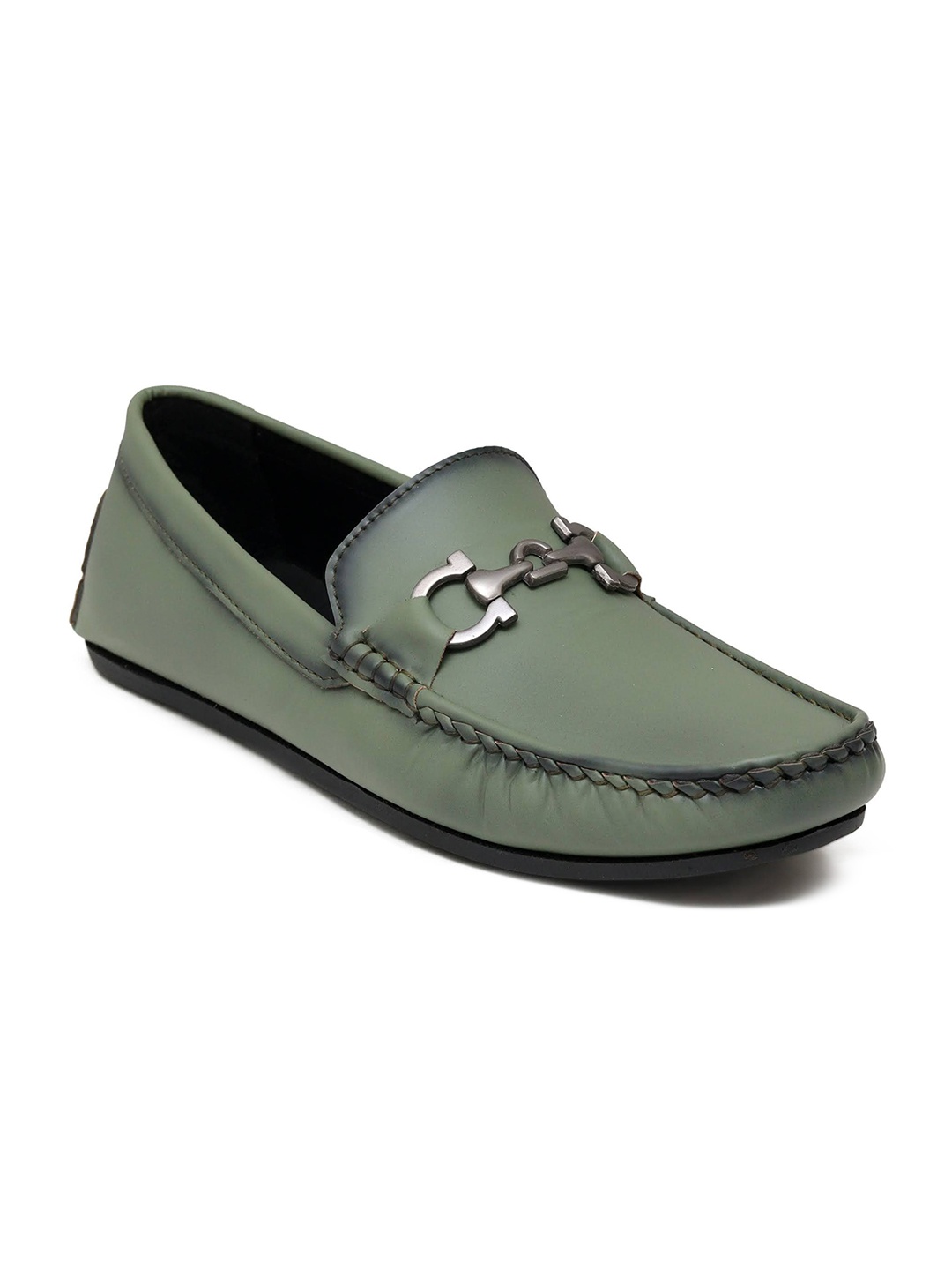 

Ferraiolo Men Green Solid Buckles Loafers