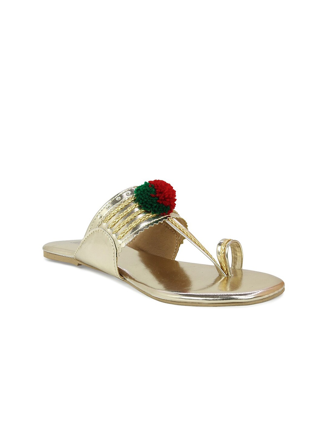 

Inc 5 Women Gold-Toned Ethnic T-Strap Flats