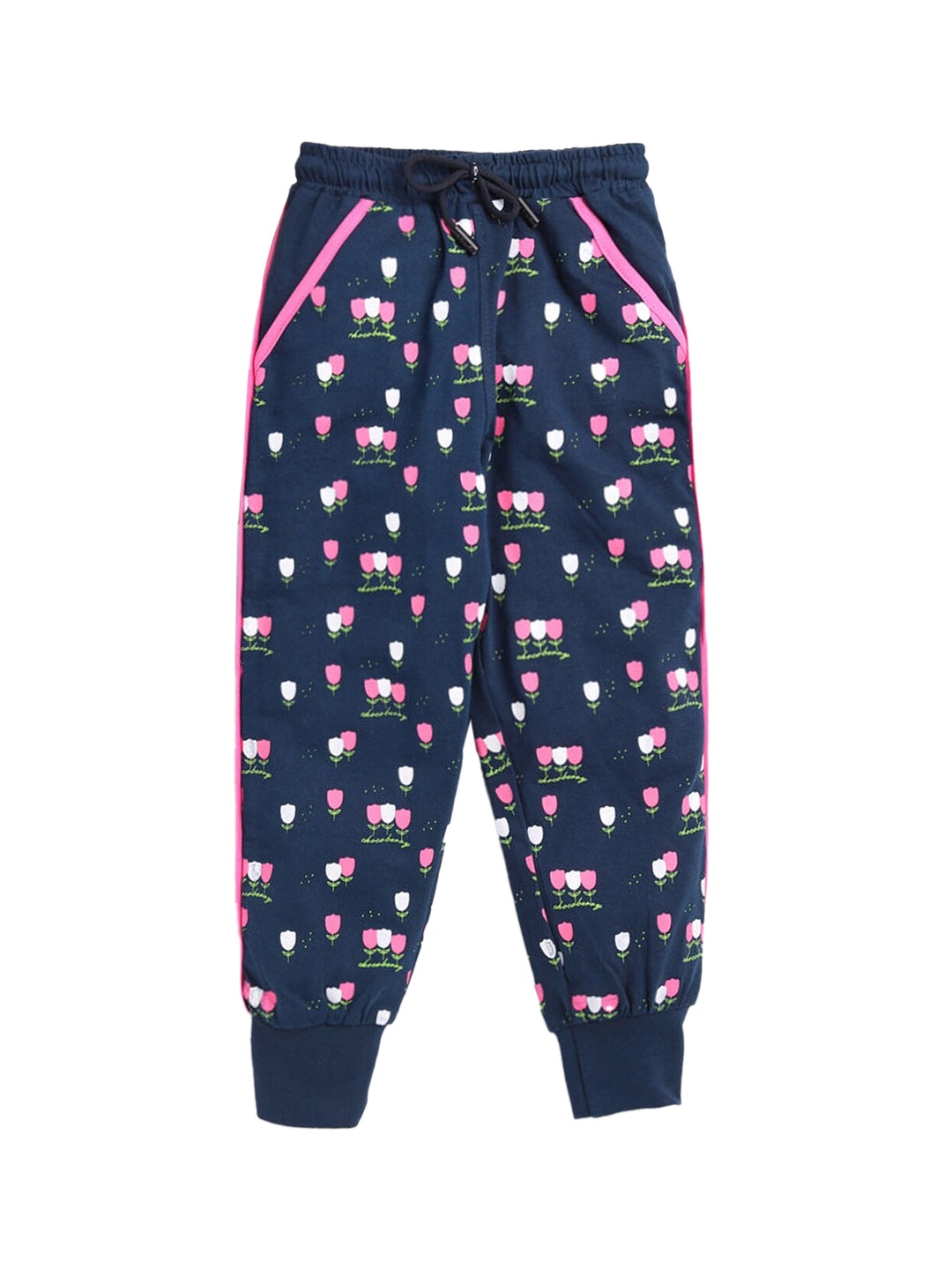 

Hopscotch Girls Navy Blue & Pink Floral Printed Joggers