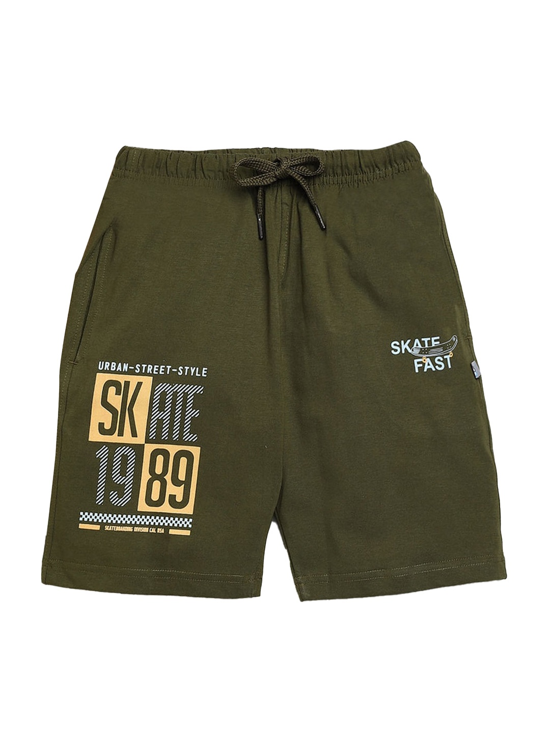

Hopscotch Boys Olive Green Printed Shorts