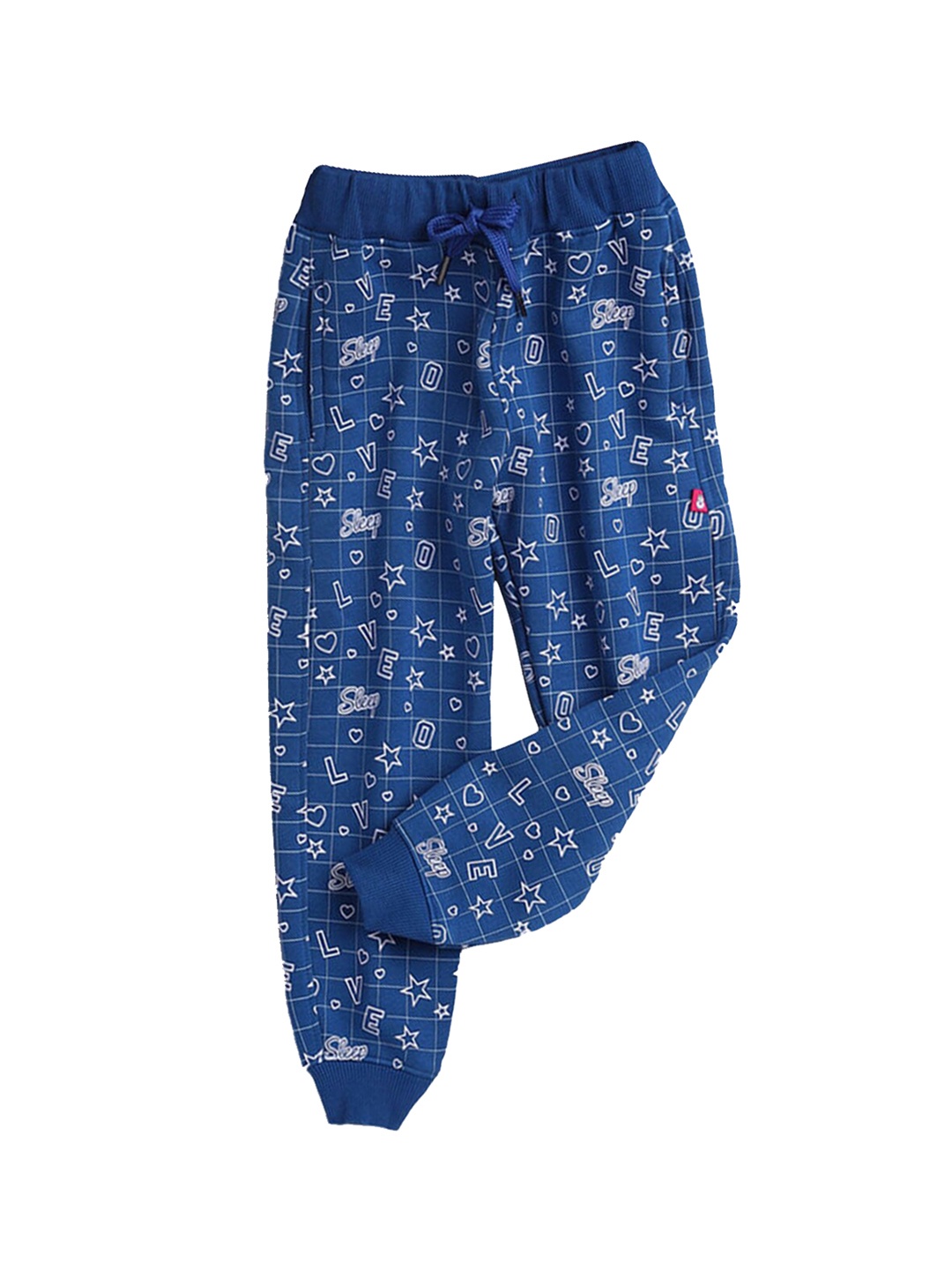 

Hopscotch Girls Blue Graphic Printed Cotton Joggers