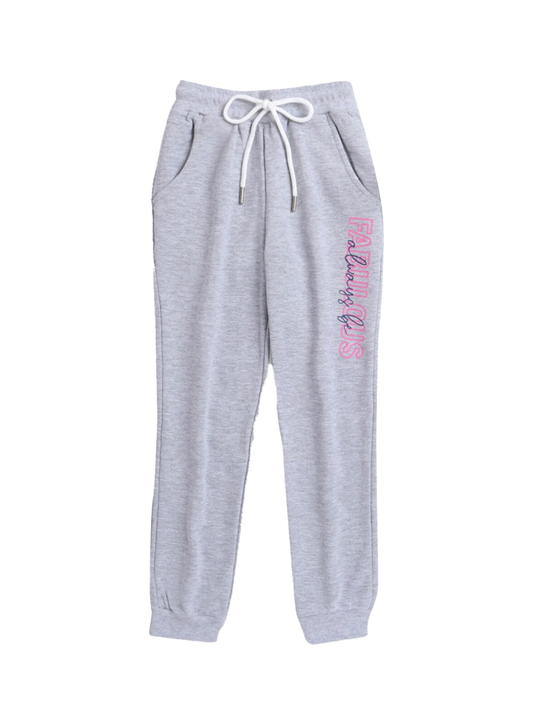 

Hopscotch Girls Grey Typography Printed Pure Cotton Joggers