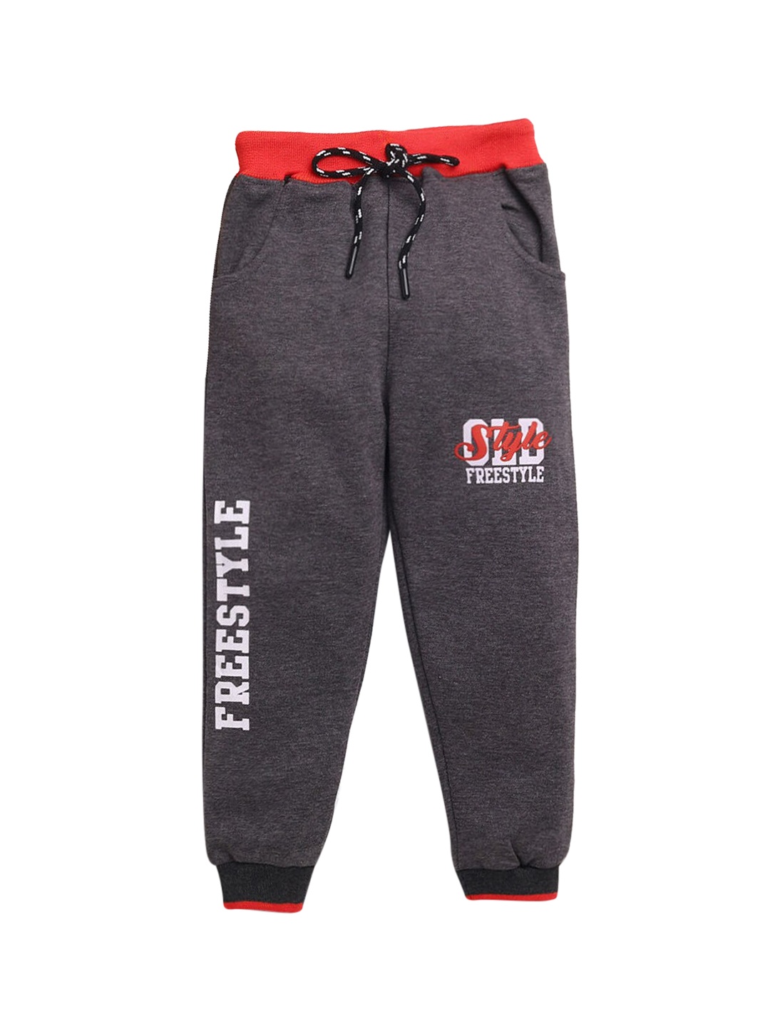 

Hopscotch Boys Grey & Red Printed Cotton Joggers
