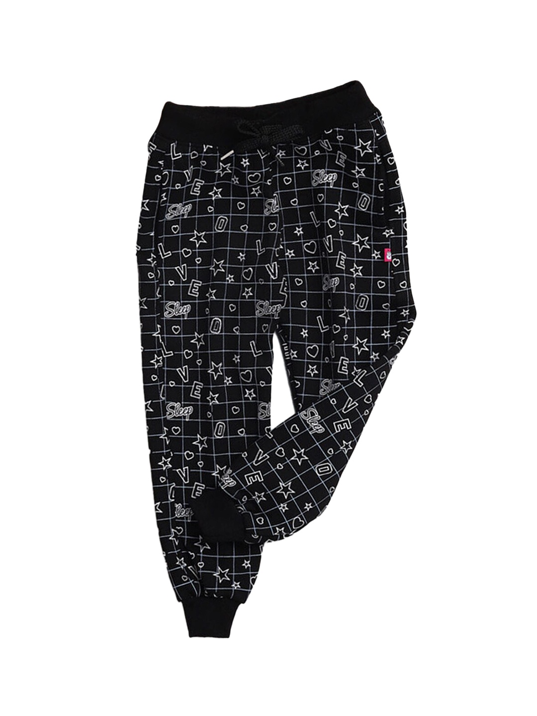 

Hopscotch Girls Black Graphic Printed Track Pants
