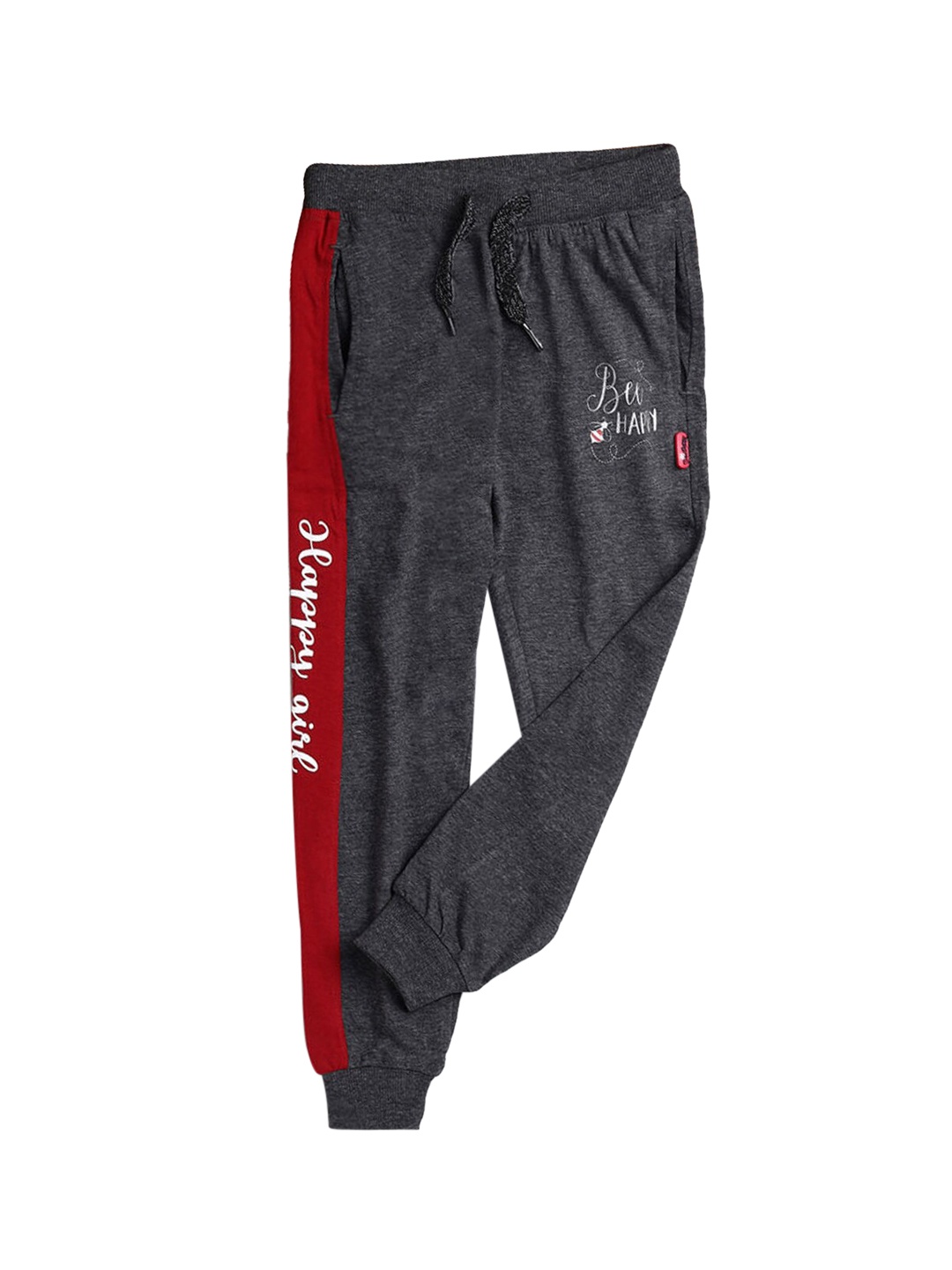 

Hopscotch Girls Grey Typography Printed Pure Cotton Joggers