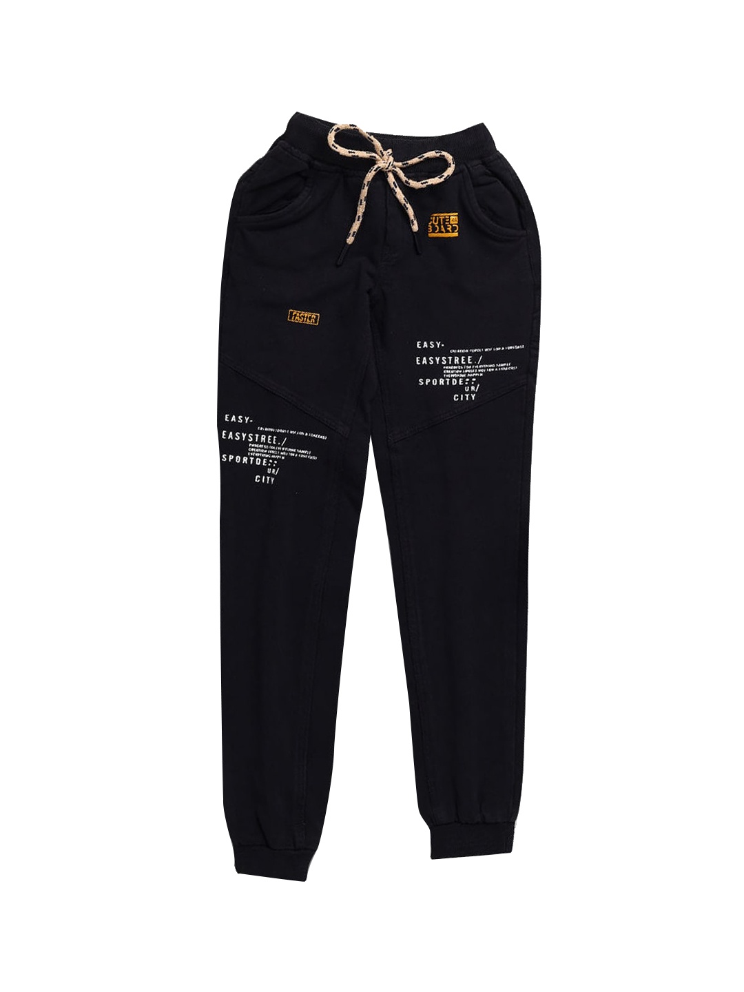 

Hopscotch Boys Black Graphic Printed Track Pants