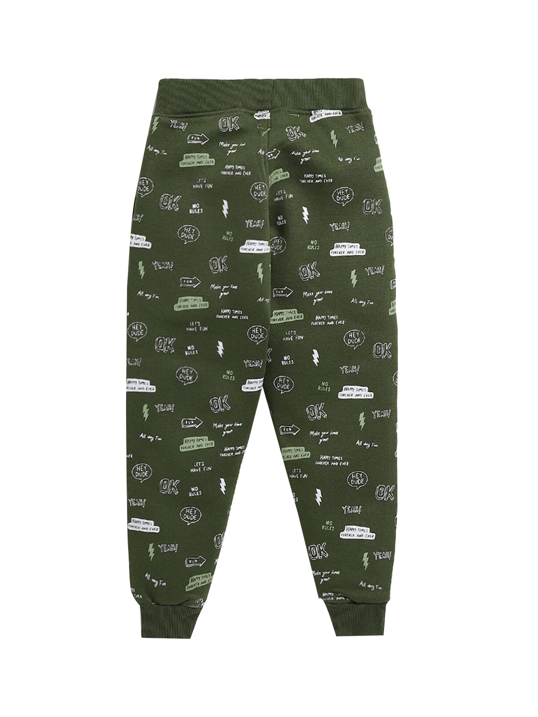 

Hopscotch Boys Olive Typography Printed Pure Cotton Joggers