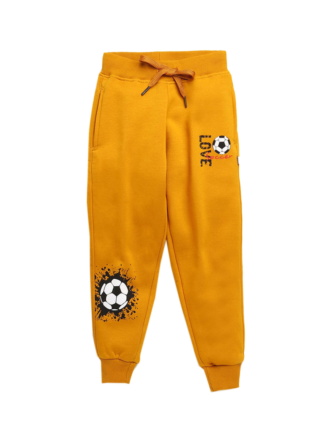 

Hopscotch Boys Yellow Graphic Printed Pure Cotton Joggers