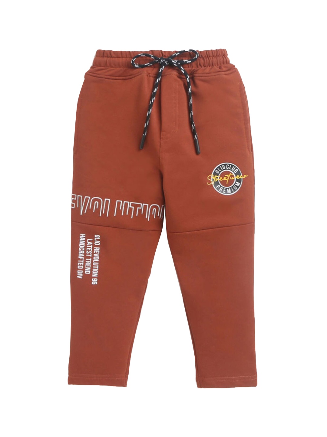 

Hopscotch Boys Brown Typography Printed Joggers