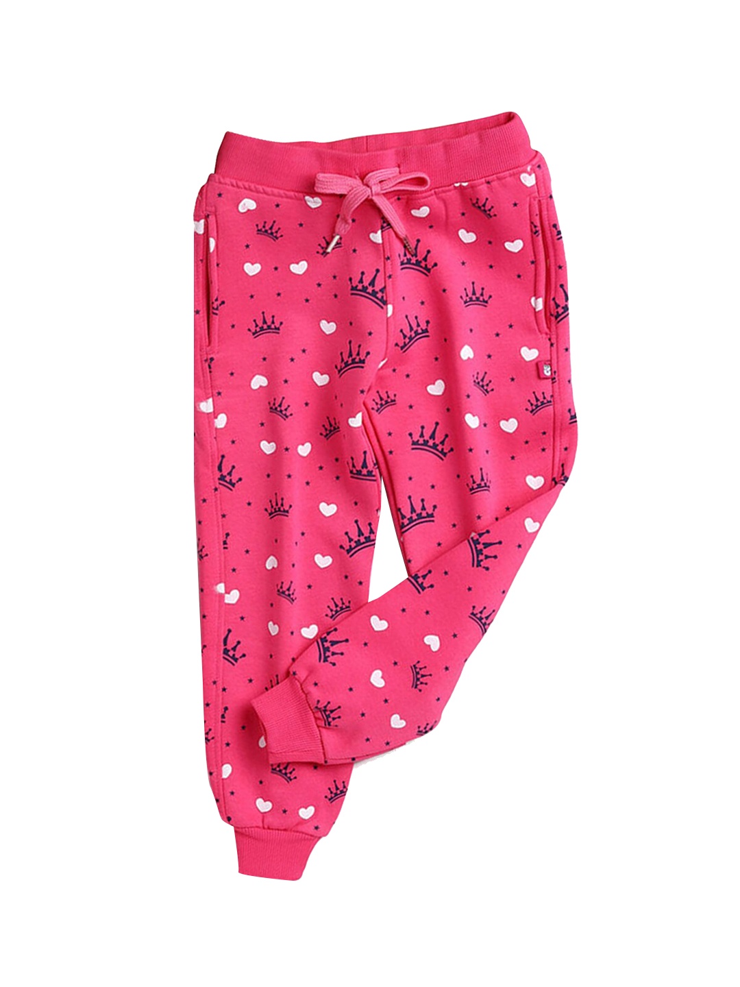 

Hopscotch Girls Pink Graphic Printed Track Pants