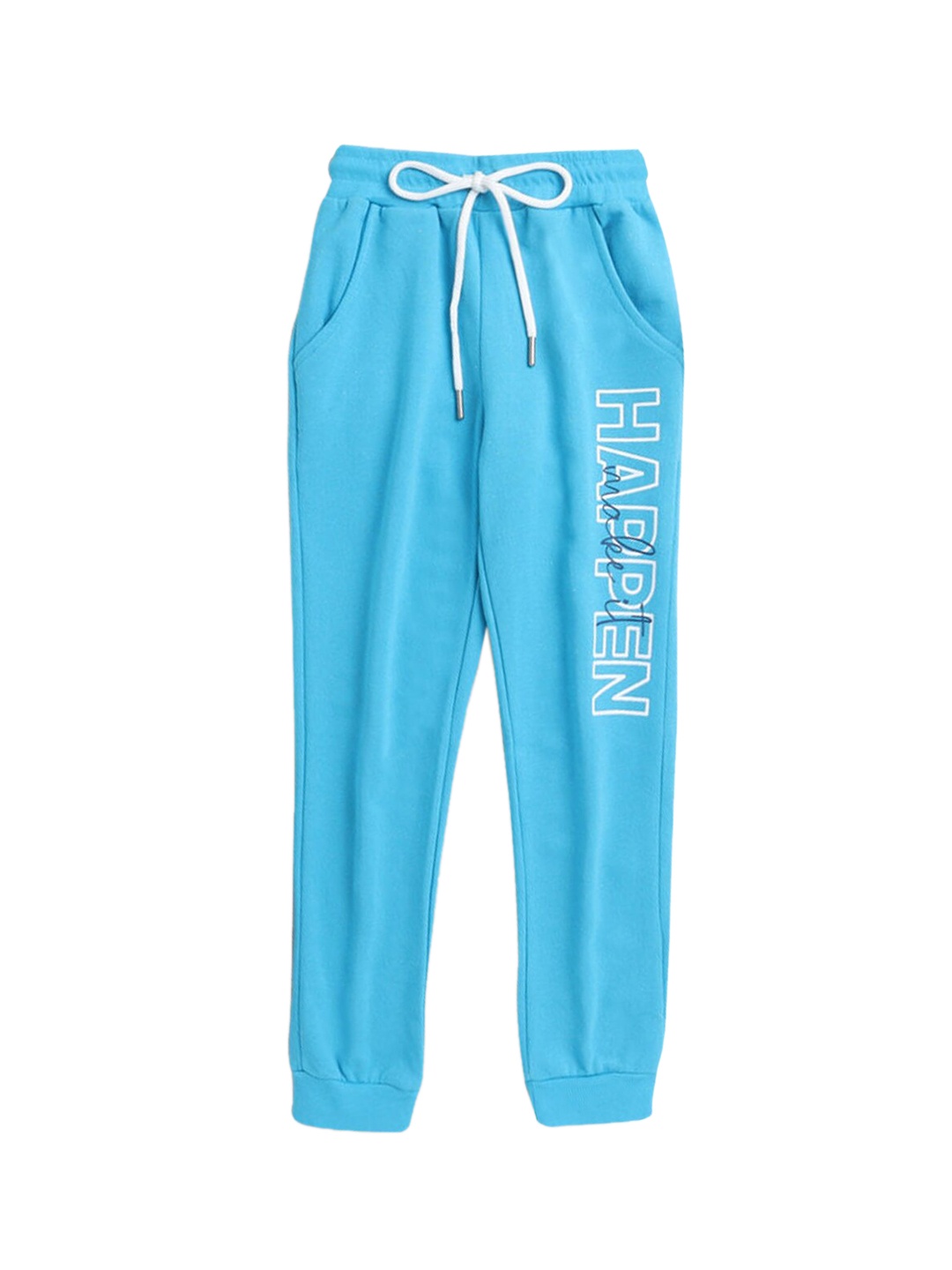 

Hopscotch Girls Blue Typography Printed Pure Cotton Joggers