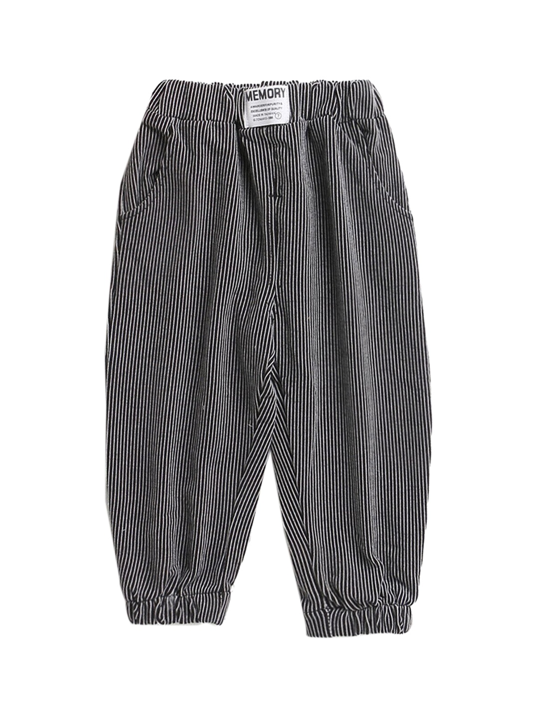 

Hopscotch Boys Black Striped Printed Pure Cotton Joggers