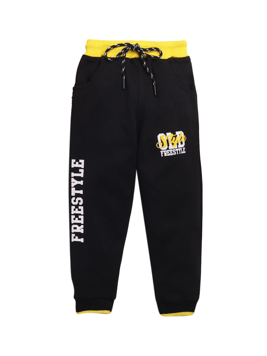 

Hopscotch Boys Black Typography Printed Pure Cotton Joggers