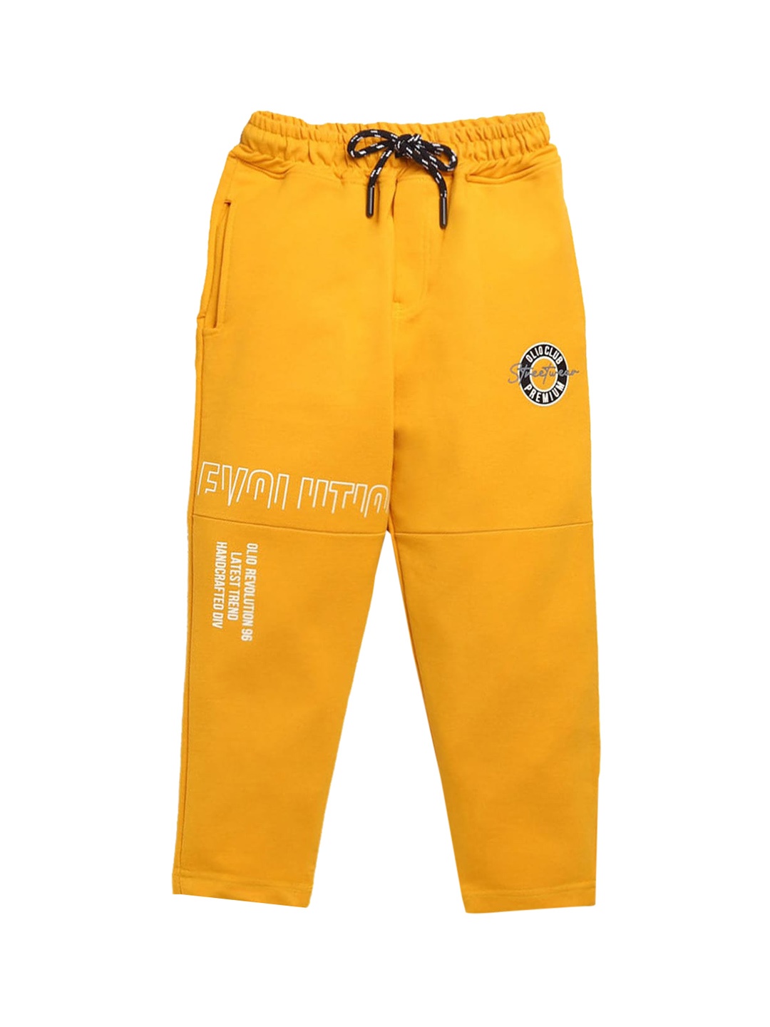 

Hopscotch Boys Gold Coloured Typography Printed Pure Cotton Track Pants