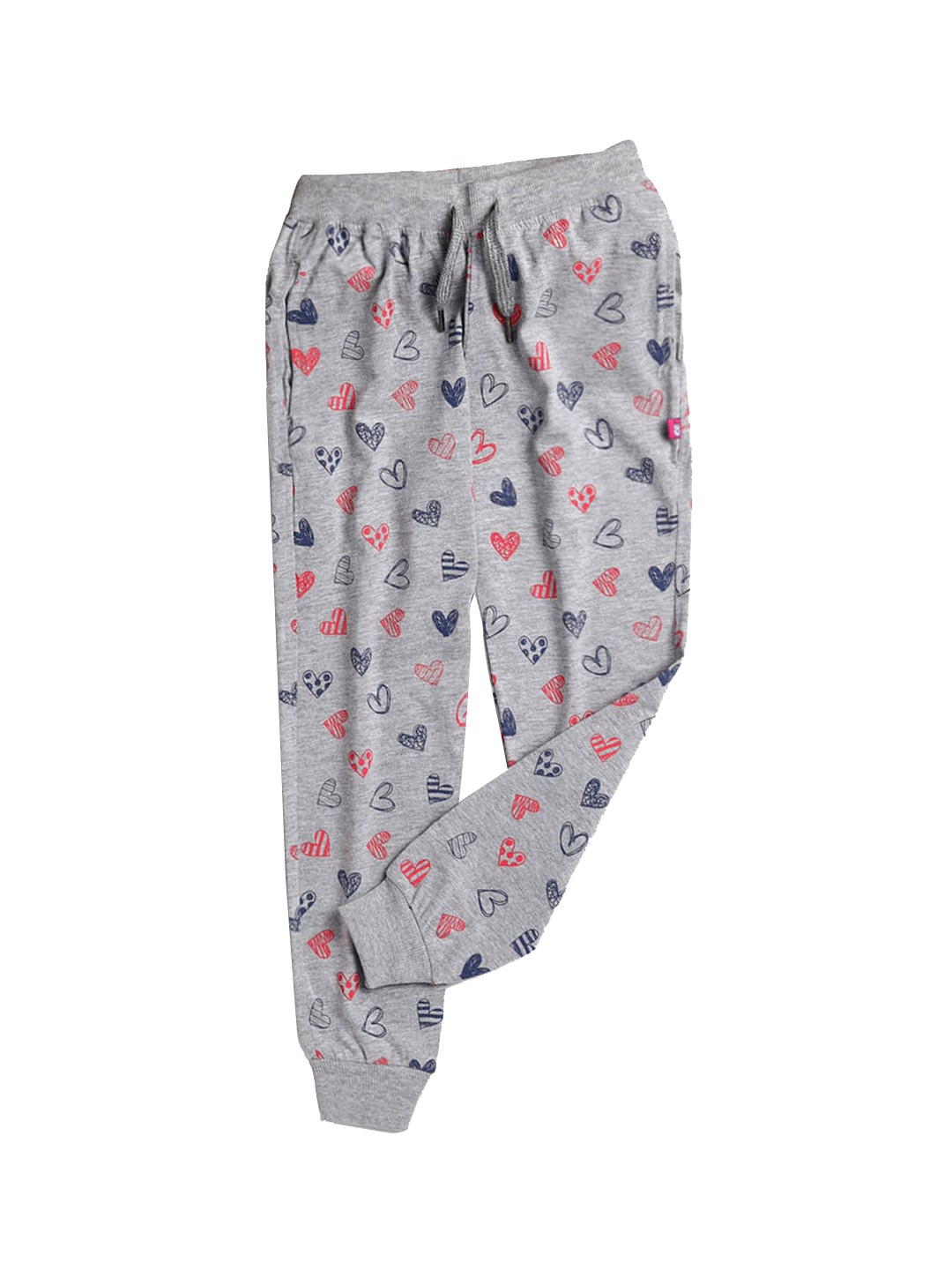 

Hopscotch Girls Grey & Red Graphic Printed Pure Cotton Joggers