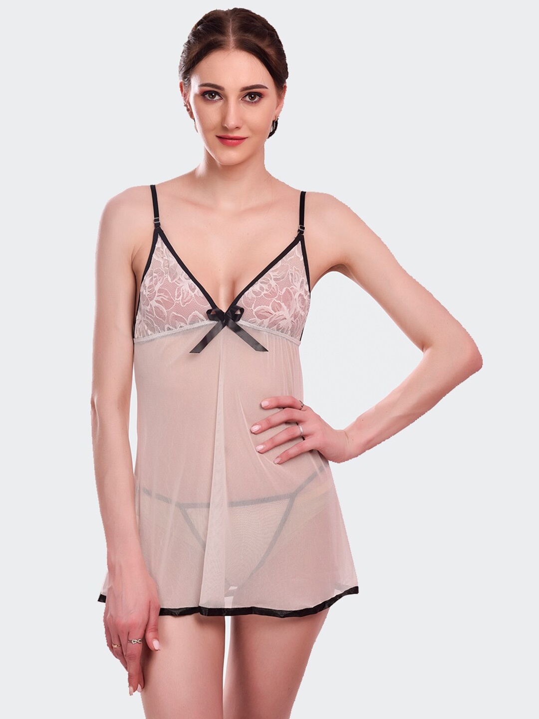 

Fleurt White & Black Baby Doll with Thongs