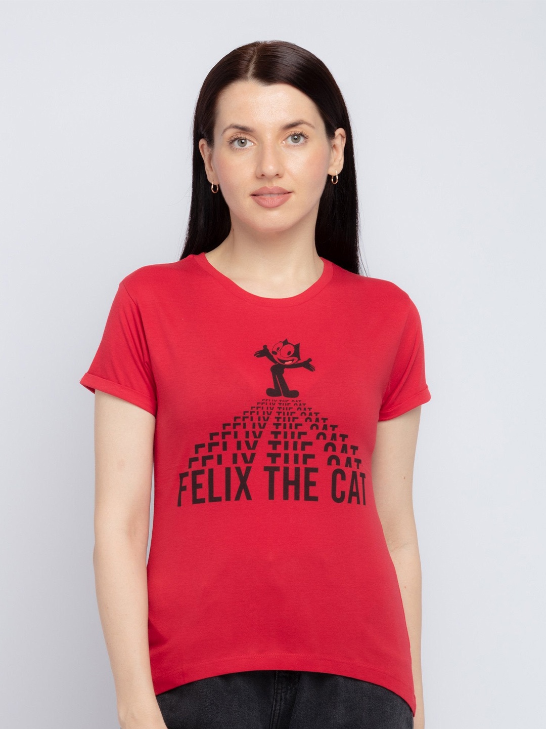 

Status Quo Women Red Typography Printed Cotton T-shirt