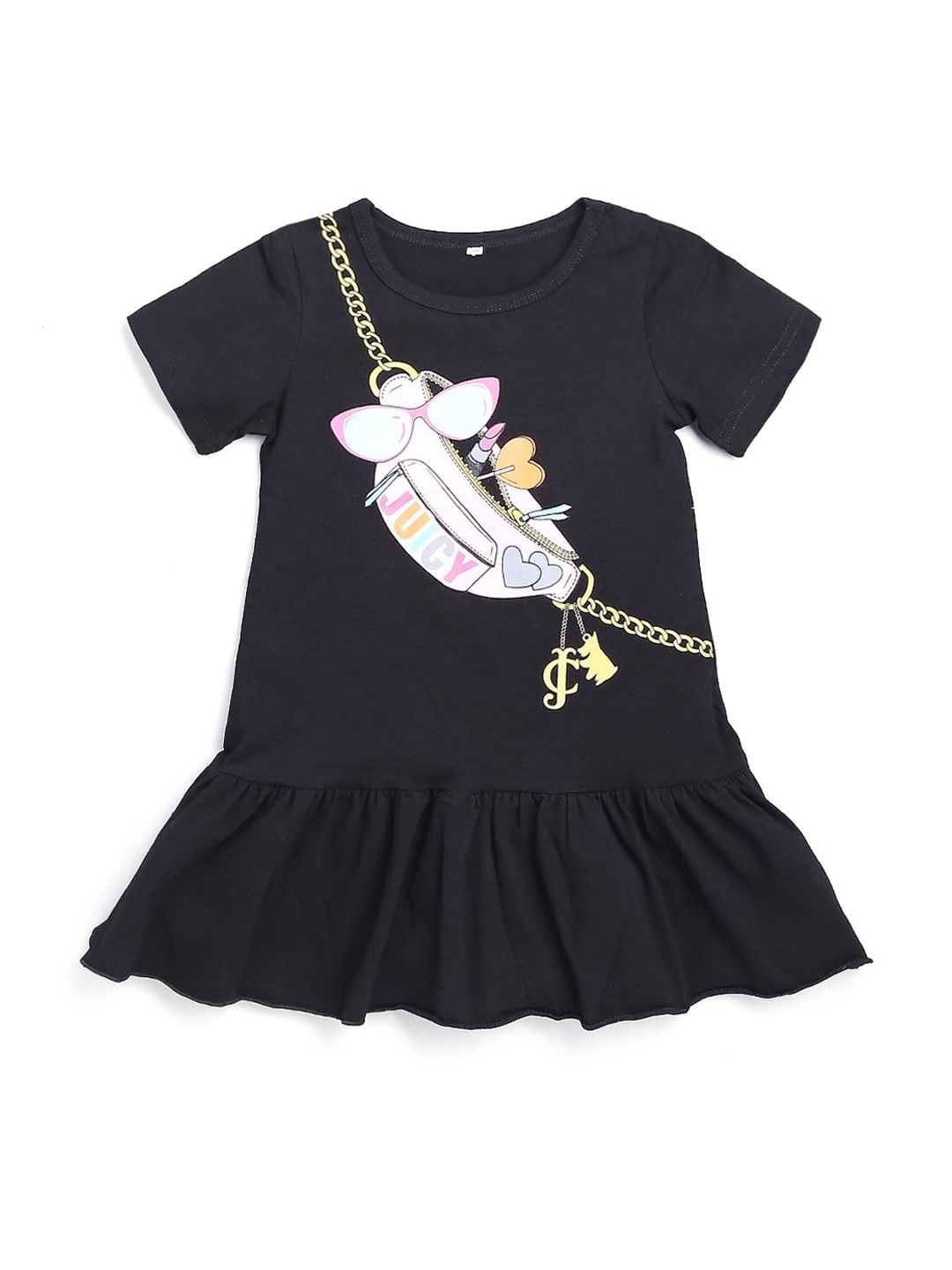 

Hopscotch Girls Black Drop-Waist Printed Dress