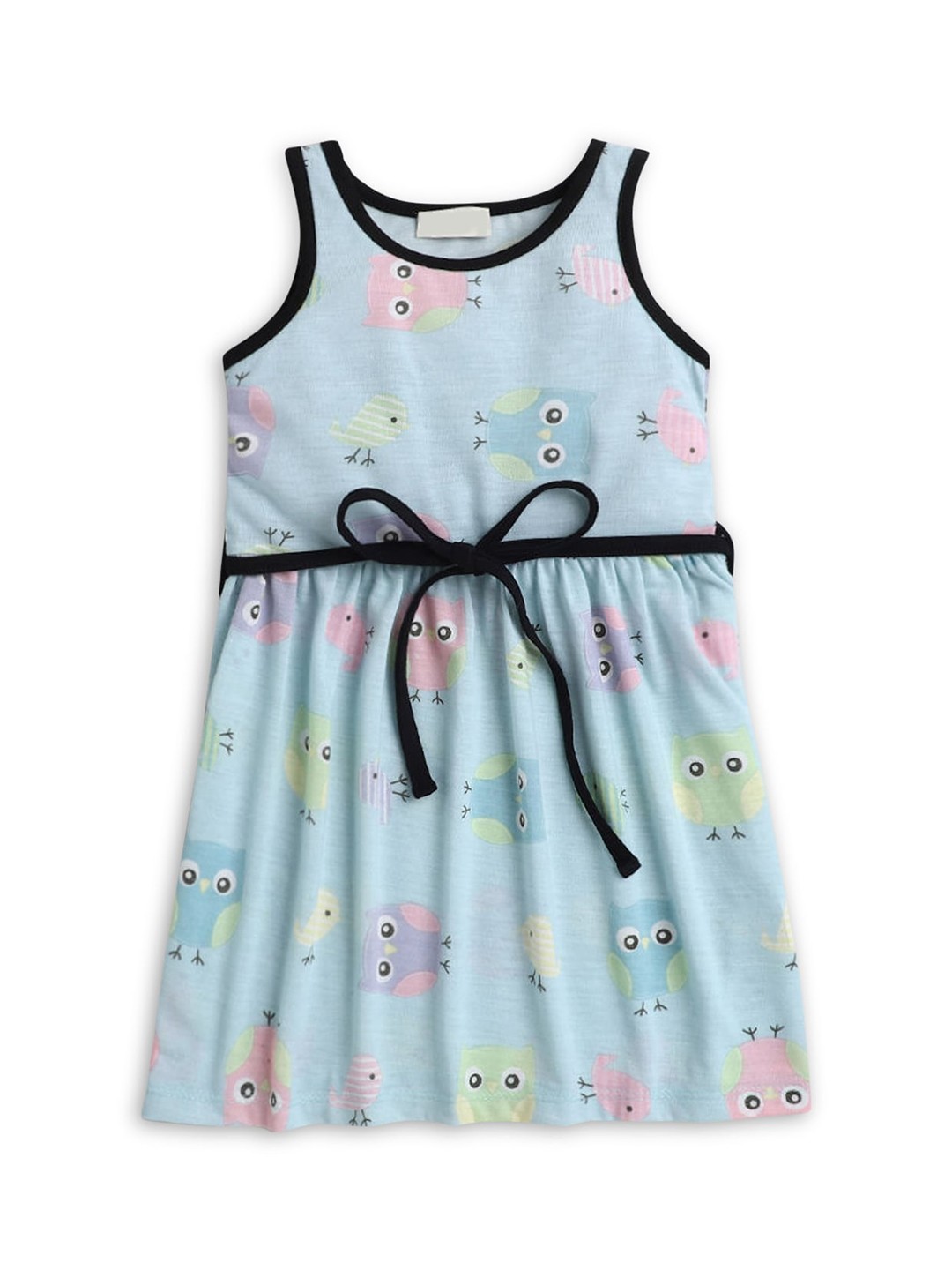 

Hopscotch Kids-Girls Green Owl Printed Sleeveless Dress