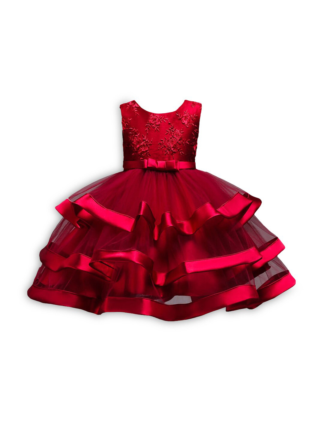 

Hopscotch Kids-Girls Maroon Layered Dress