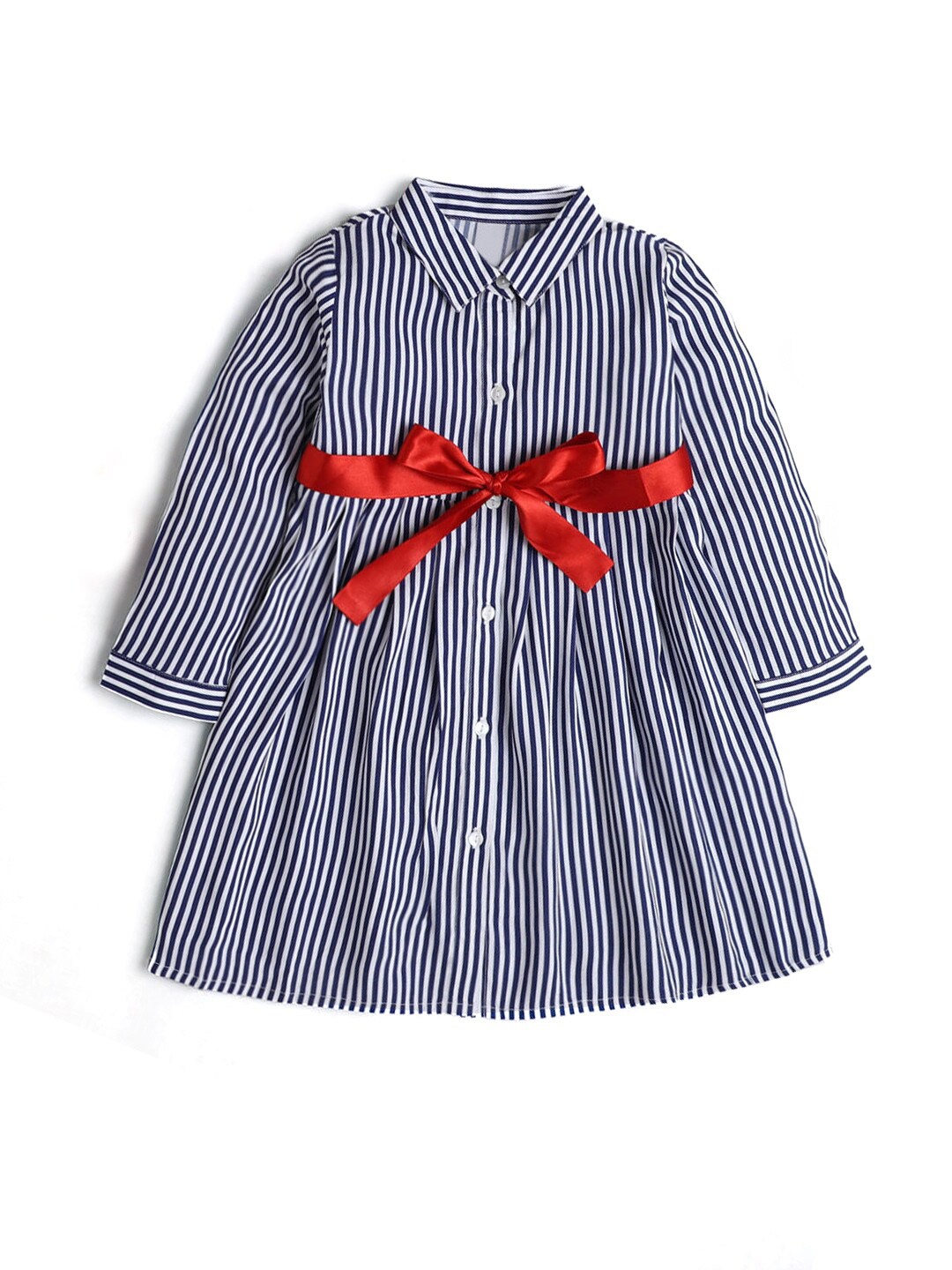

Hopscotch Navy Blue Striped A-Line Dress