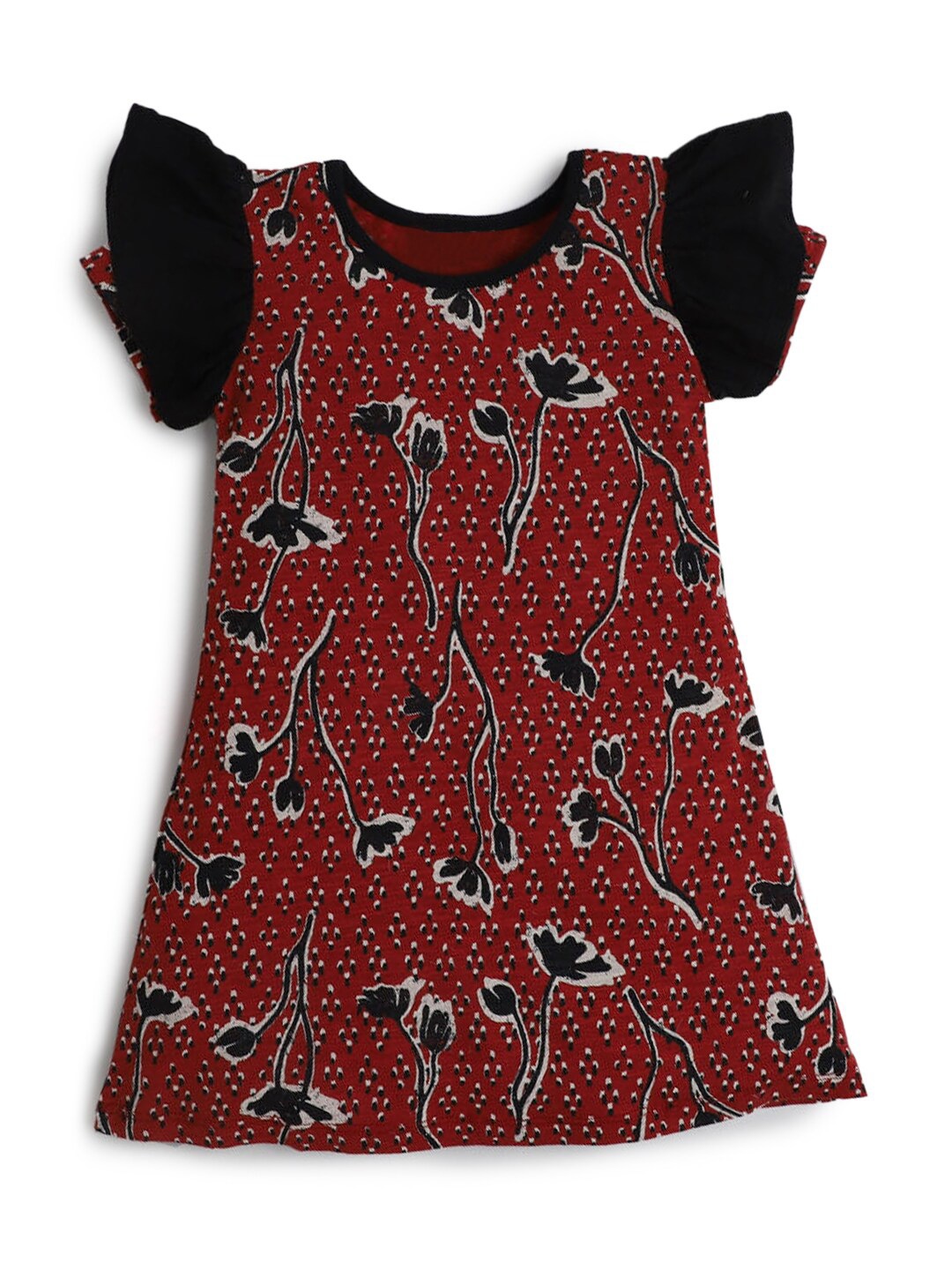 

Hopscotch Kids-Girls Maroon A-Line Printed Dress