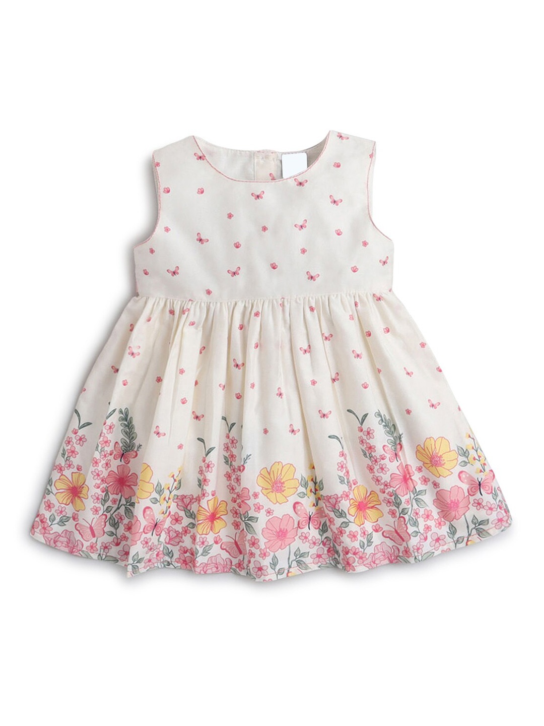 

Hopscotch Girls Off White & Pink Floral Printed Peplum Dress