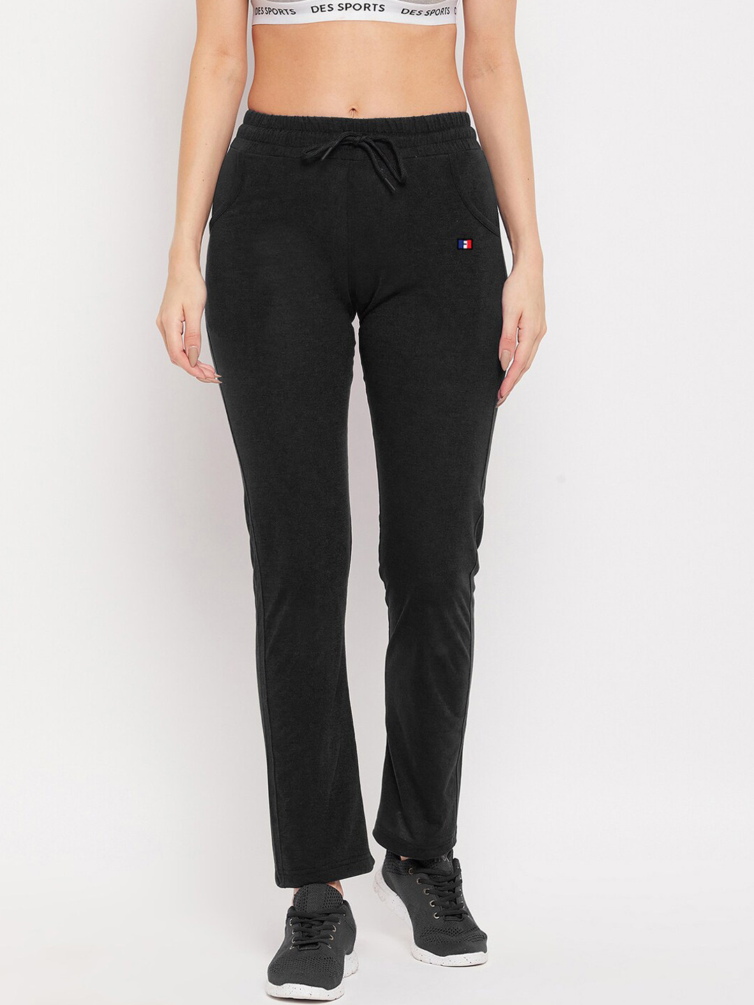 

FRENCH FLEXIOUS Women Black Solid Straight-Fit Track Pants