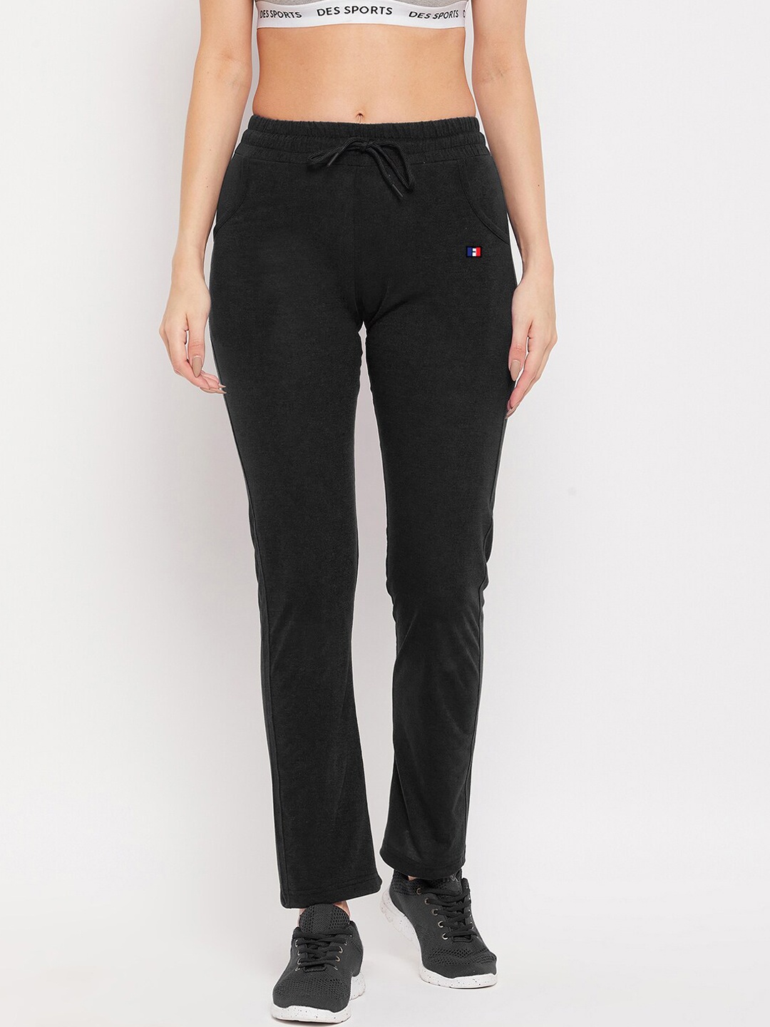 

FRENCH FLEXIOUS Women Black Solid Straight-Fit Track Pants