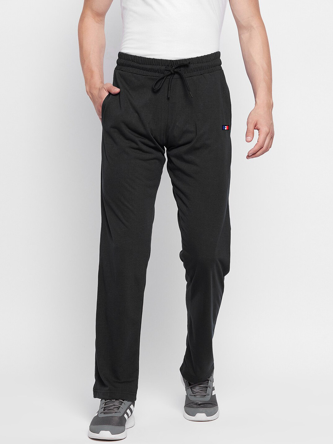 

FRENCH FLEXIOUS Men Black Solid Straight-Fit Track Pants