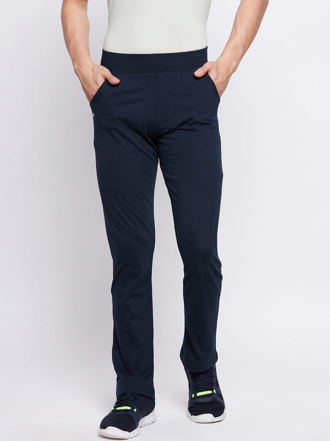 

FRENCH FLEXIOUS Men Navy Blue Solid Straight-Fit Track Pants