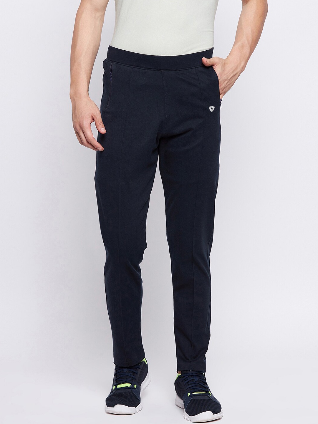 

FRENCH FLEXIOUS Men Navy Blue Solid Dry-Fit Anti Odour Regular Fit Track pants