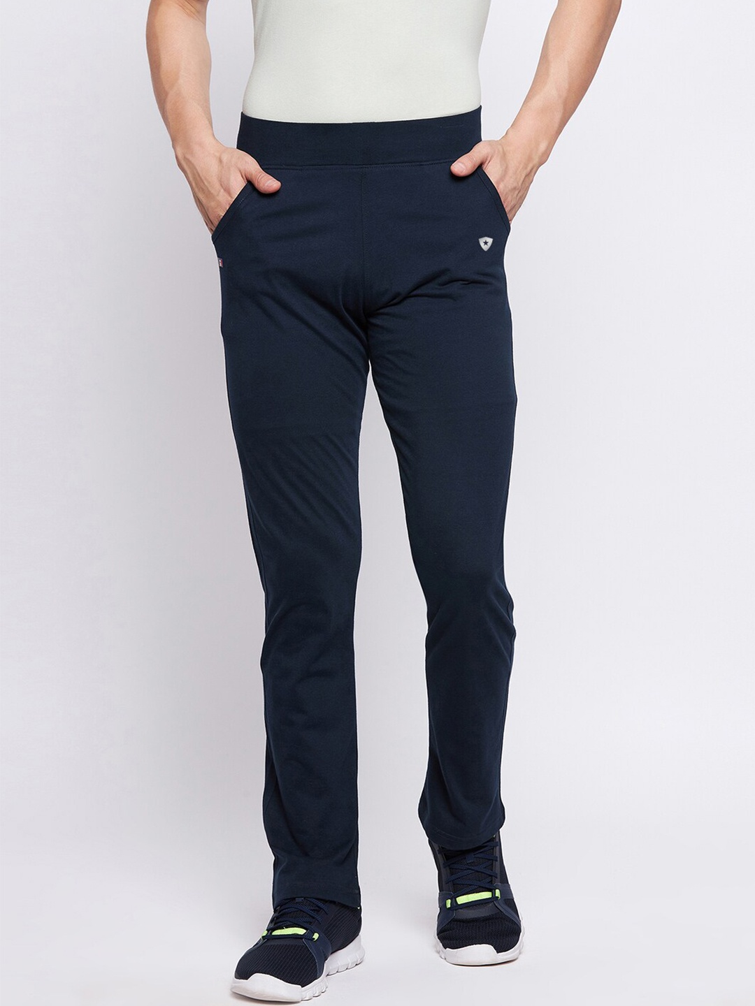 

FRENCH FLEXIOUS Men Navy Blue Solid Dry-Fit Anti Odour Straight Fit Track pants