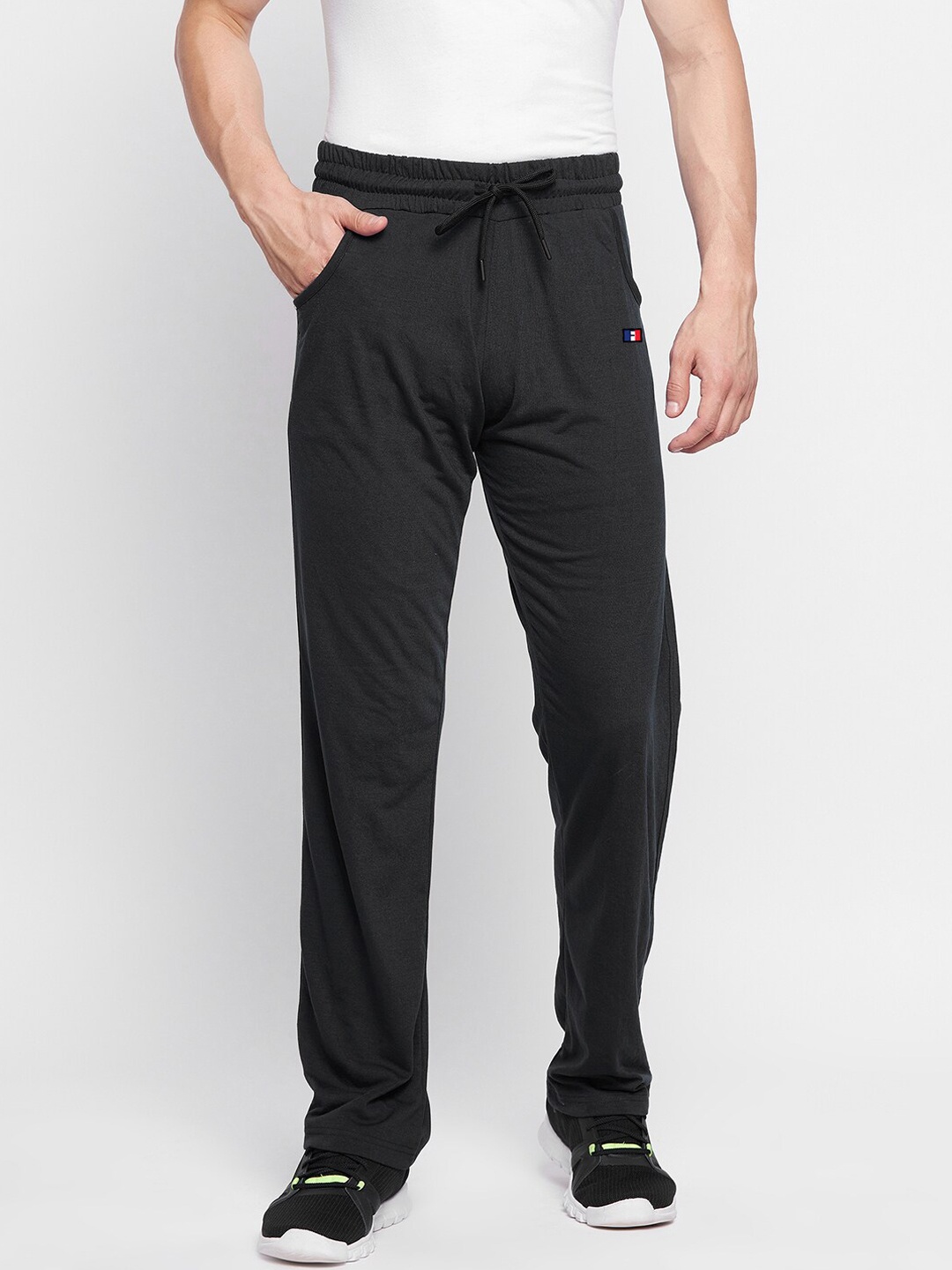 

FRENCH FLEXIOUS Men Black Solid Straight Fit Track Pants