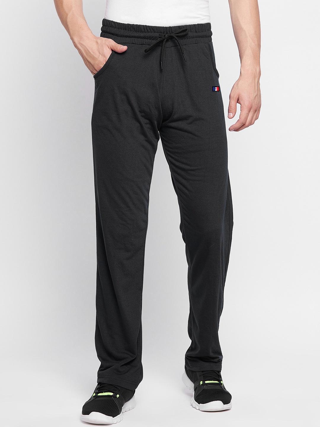 

FRENCH FLEXIOUS Men Black Solid Straight-Fit Track Pants