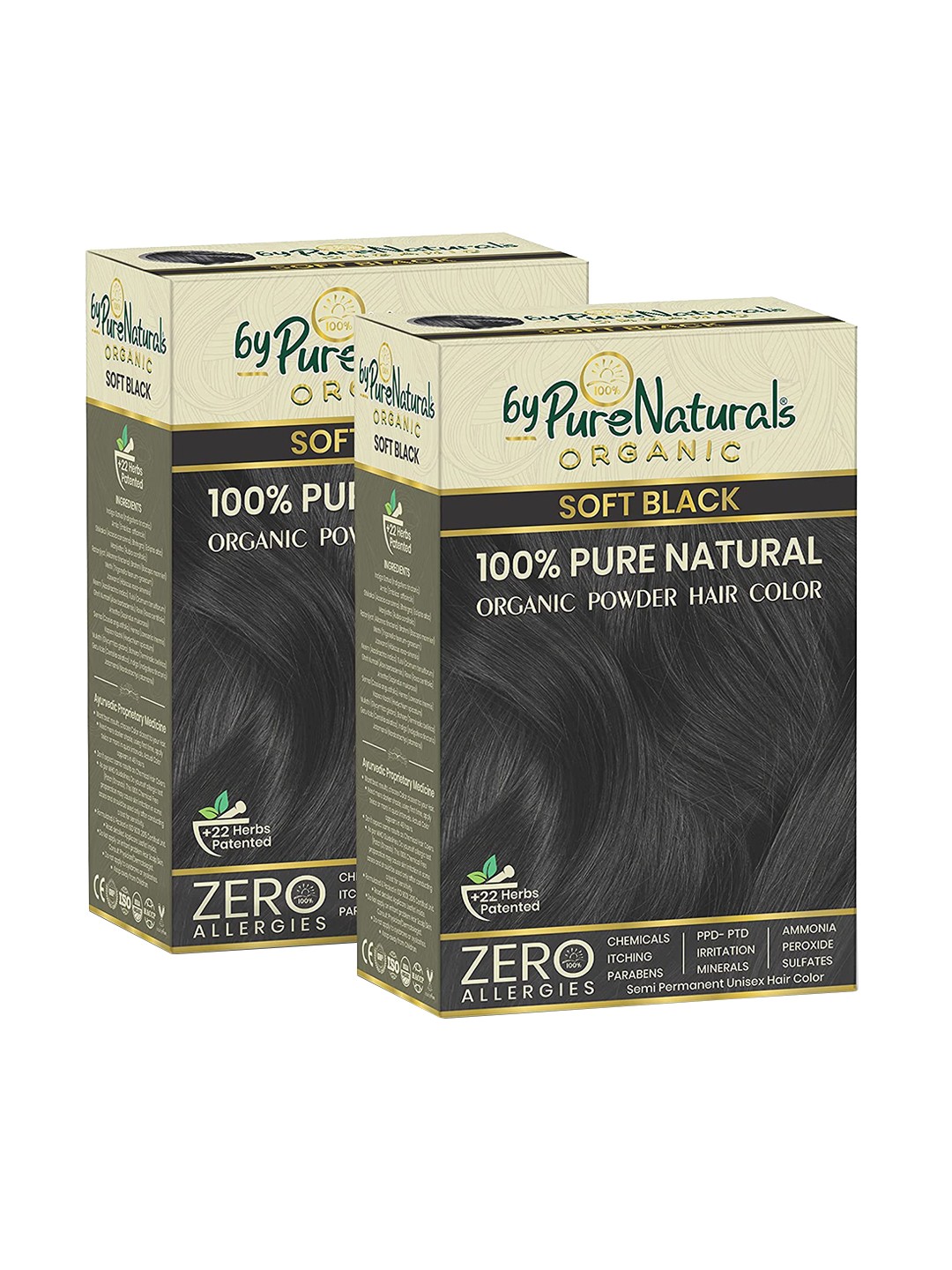 

byPureNaturals Set of 2 Organic 100% Pure Natural Powder Hair Colour - Soft Black 1N