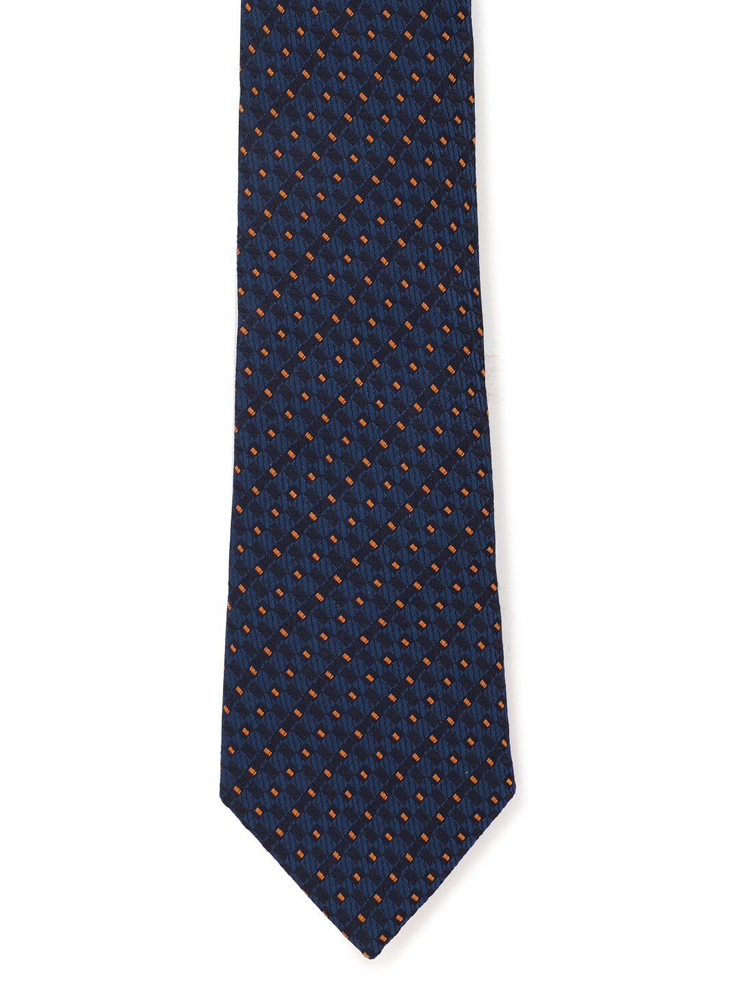 

Louis Philippe Men Navy Blue & Orange Printed Broad Tie